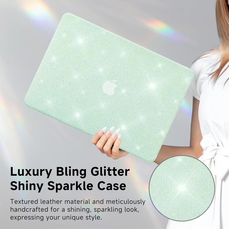 KEROM Glitter Case for MacBook Air 13 inch 2025-2022 M4 M3 M2 A3240 A3113 A2681, Luxury Bedazzled Shiny Bling Sparkle Textured PU Leather Hard Shell & Keyboard Cover for Mac Air 13.6 inch Case, Green - Image 2